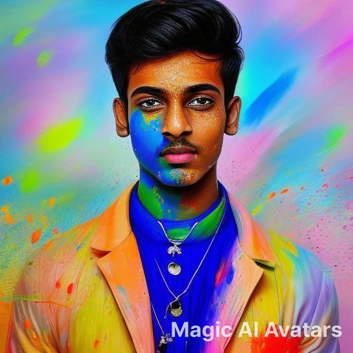 a man with a colorful background